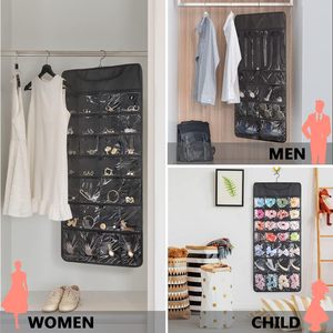 Hanging Jewelry Organizer 43 Pockets Double Sided Necklace Earring Storage <b>Holder</b> Black - Product Image 4