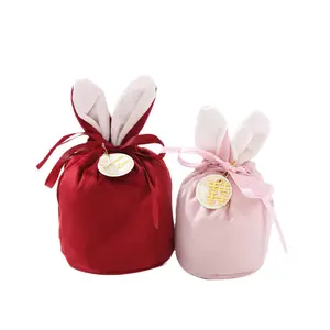 Joyful And Cute Styling Gift Pouch Wholesale Wedding Candy Pouch Rabbit Ear Style Velvet Pouch