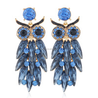 BELLEWORLD, venta al por mayor, pendientes de tuerca de búho de cristal coloridos Vintage, último diseño, pendiente de aro de Animal bonito, joyería de diamantes de imitación para mujer