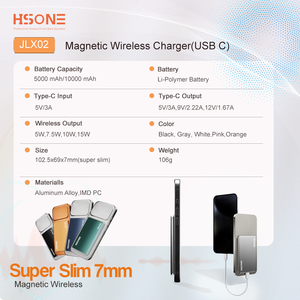 Banque d'alimentation JLX02 HSONE ultra-fine en alliage d'aluminium 10000mAh avec conception magnétique, charge sans fil PD20W pour ordinateurs portables, téléphones, utilisation en voyage - Product Image 4