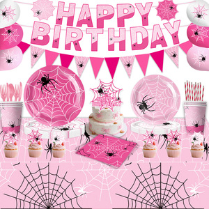 Set de Artículos para Fiesta de Cumpleaños de Mujer Araña, Platos de Papel, Vasos, Mantel, Decoraciones Desechables para Niñas de 5 a 7 Años - Product Image 1