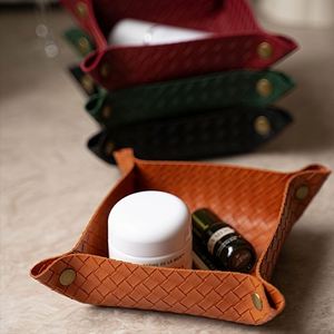 Woven Faux Leather Jewelry <b>Makeup</b> <b>Box</b> Household Valet Tray Foldable Design Storage Organizer - Product Image 3