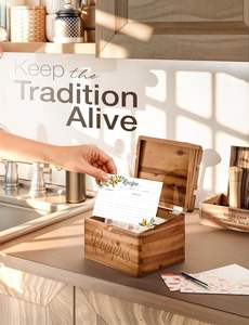 Crafted Acacia <strong>Recipe</strong> <strong>Box</strong> with <strong>Recipe</strong> Cards 4x6 - Wooden <strong>Box</strong> with Dual Slot, 2 Compartment - Product Image 4