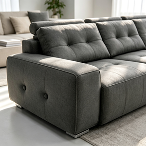 Sofá Seccional Moderno de Tela Gris con Diseño Acolchado, Brazos Cuadrados y Patas Metálicas para Sala de Estar - Product Image 2