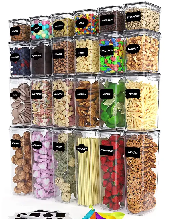 Caja de comida de cereales seca hermética de grado alimenticio de plástico, accesorios de cocina, juego de contenedores de almacenamiento para hornear Harina de azúcar