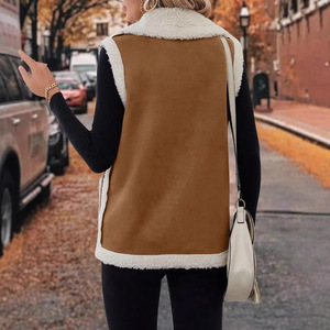 Wholesale <strong>Women</strong> Lapel Faux Suede Shearling Vest, Sleeveless <strong>Sherpa</strong> Lined Loose Waistcoat Winter Outerwear <strong>Gilet</strong> - Product Image 2