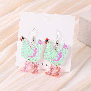 زوج أقراط على شكل دجاجة متدلية أكريليك بحُلي حيوانات هدية عيد ميلاد للسيدات - Product Image 4