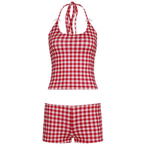 Conjunto de Top Corto Halter Rojo Y2K y Pantalones Cortos para Mujer, Sexy, Casual, Ajustado, Primavera/Verano, Dos Piezas - Product Image 6