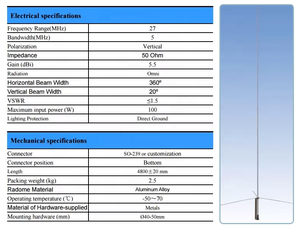 เสาอากาศสถานีฐาน CB แบบติดตั้งภายนอก 27Mhz พร้อมขั้วต่อ SO239 รุ่น SDBA27 - Product Image 2
