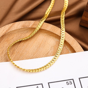 Collier chaîne Figaro plate plaqué or 18 carats pour homme, bijoux hip-hop, chaîne fouet de 5 mm avec motif dents de cheval en relief, collection 2026 - Product Image 6
