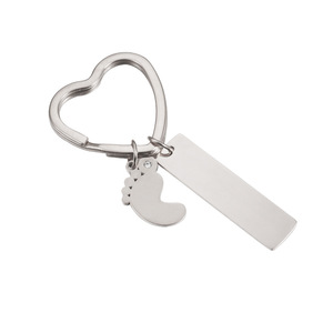 Dấu chân và thẻ hình chữ nhật khắc Keychain thép không gỉ hình trái tim vòng chìa khóa móc chìa khóa - Product Image 1