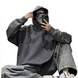 Sweat-shirt à capuche gris délavé pour homme, coupe classique, imprimé streetwear, pull-over décontracté d'hiver, 100% coton, doublure en polaire - Product Image 1