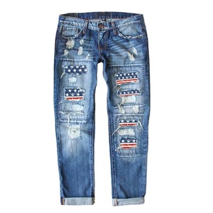 Pantalon déchiré à poches pour femmes <span class=keywords><strong>Jeans</strong></span> quatre saisons Jour de l'indépendance Imprimé Perforé Casual Skinny Pencil Pant <span class=keywords><strong>Leggins</strong></span> Mujer - Product Image 5