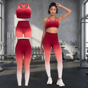 Gradient Color Yoga Set Women 2 Piece Racerback Crop Top High Waist Full Length <b>Leggings</b> <b>Seamless</b> Quick Dry Sport Wear - Product Image 3