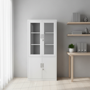 Precio al por mayor: Moderno archivador metálico de acero de 2 niveles y 4 puertas, con estantes ajustables y desmontables, para uso en oficinas y escuelas. - Product Image 1