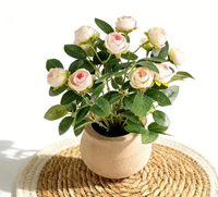Petit bonsaï de rose artificielle, fleur blanche ou rouge en pot, décoration créative réaliste pour la maison, pot de fleurs artificiel