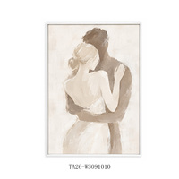 Peinture romantique de couple enlacé, beige neutre, style Art déco, cadre métallique, grande toile décorative pour la maison, chambre à coucher, mur