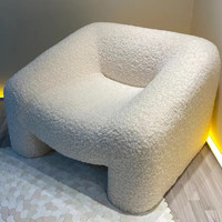 Cremefarbenes Einzelsofa aus Flauschigem Kunstlammfell-Stoff, Akzent-Freizeitstuhl für Wohnzimmer und Schlafzimmer