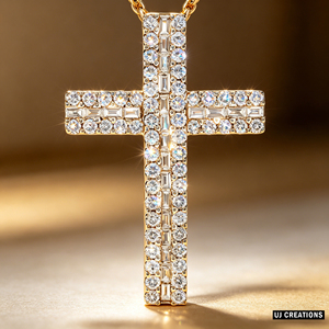 Collar con colgante de cruz de plata personalizado, chapado en oro de 10K/14K/18K, con diamante CVD cultivado en laboratorio, clásico, para regalo de compromiso, cadena para suéter - Product Image 1