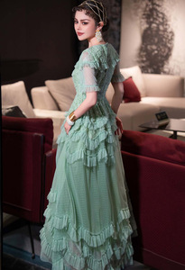 Abito <span class=keywords><strong>lungo</strong></span> XXL 2025 primavera estate festa di nozze signore Sexy <span class=keywords><strong>Tulle</strong></span> pizzo <span class=keywords><strong>con</strong></span> perline a manica corta verde maglia lunga Maxi abito abito - Product Image 6
