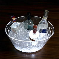 Seau à glace en plastique LED personnalisé avec logo, poignées, éclairage RGB, refroidisseur de champagne et de bière, transparent, lumineux, pour les fêtes