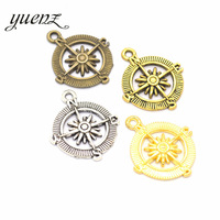 YuenZ – pendentifs métalliques en forme de boussole, plaqués argent Antique, pour la fabrication de bijoux, bricolage artisanal, 26x22mm, H10