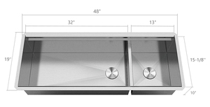 Handmade Modern <strong>Rectangular</strong> Undermount Double Bowl 304 Stainless Steel Kitchen <strong>Sink</strong> Brushed Surface 16G/18G - Product Image 2