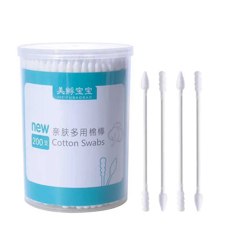 Manufacturer Thin rod Baby Cotton Buds 200pcs Eco-Friendly Double-Head Spiral And Round point Tips Paper Stick Ear Cotton Swabs