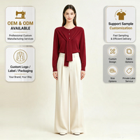 Cardigan en tricot anti-rides pour femme automne-hiver, élégant avec col écharpe, manches bouffantes, boutonnage, en Spandex/Polyester