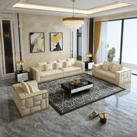 Ensemble de canapés en cuir PU moderne de luxe, style léger et luxueux, 3 places, 2 places, fauteuil, décoration de salon d'hôtel