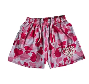 Custom Premium Sublimation Essentials Streetwear Printed Unisex Camo Pink Puff Print Shorts