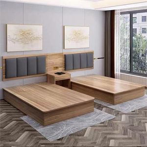 Marco de cama de madera de tamaño King y Queen individual personalizado del fabricante de muebles profesionales de China moderno para dormitorios de hoteles - Product Image 5