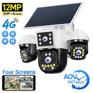 Telecamera di Sicurezza PTZ AOV 12MP a Energia Solare, 4 Obiettivi, 4 Visualizzazioni Live, Telecamera IP Wireless da Esterno con Rilevamento AI, Visione Notturna a Colori, IP66 - Product Image 1