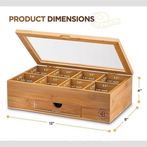 Caja de Té de Madera, Organizador de Bolsitas de Té con Tapa Acrílica Abatible, Caja de Almacenamiento de Bambú, Embalaje de Regalo, Forma Rectangular - Product Image 5
