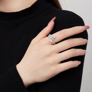 Dylam Minimalist Design S925 Silver Rhodium Plated Double Layer Snake <b>Row</b> 5A Zirconia Wedding Engagement Promise Bridal Ring - Product Image 4