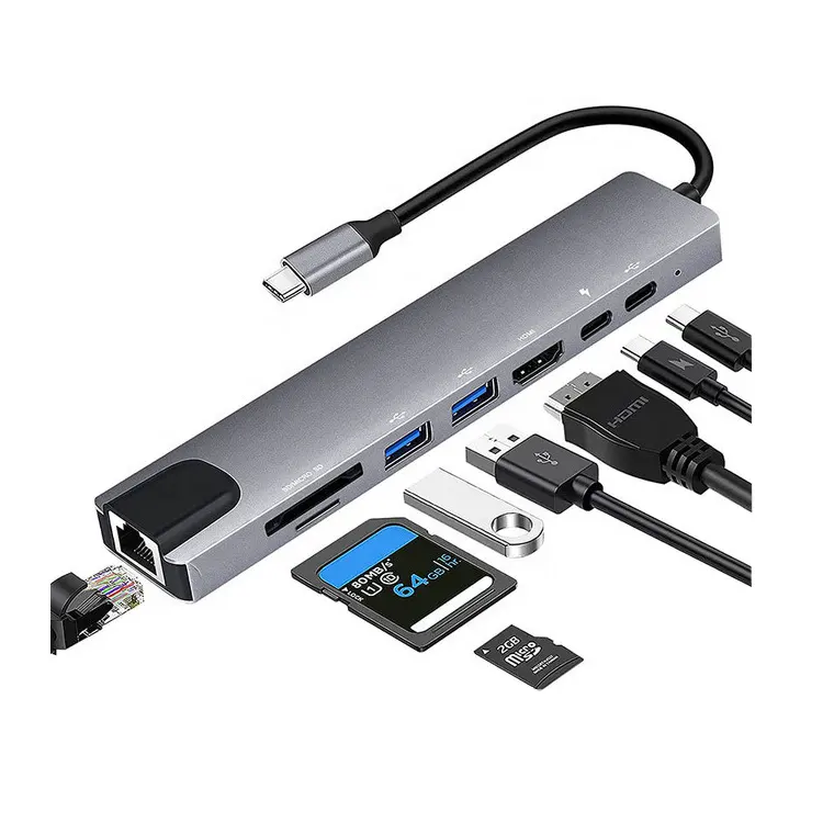 USB 3.1 Type C Hub 8 in 1 HDTV USB3.0 USB HUB Adapter RJ45 adapter USB C HUB