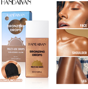 HANDAIYAN Body Shimmer Aceite de bronceado Bronceado Gotas multiusos Resaltador de brillo bañado por el sol con guante - Product Image 2