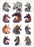 Vente en gros d'agate de cristal de haute qualité géode licorne tête de cheval statue pour la décoration de la maison gravure