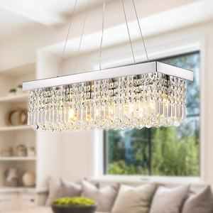 Lustre rectangulaire en cristal doré E26 LED 3500K, lumière chaude, intensité variable, hauteur réglable, CRI 90 pour salon - Product Image 5