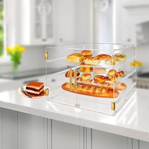 Countertop Pastry hiển thị trường hợp rõ ràng món tráng miệng Donut Bánh Mì Bánh hộp lưu trữ <span class=keywords><strong>Acrylic</strong></span> 3 Tier có thể tháo rời khay bánh hộp hiển thị - Product Image 3