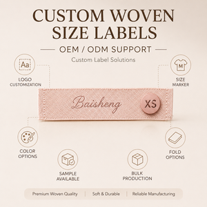 Etichette tessute personalizzate colore Morandi, etichette di taglia personalizzate per abbigliamento con segnalazione rotonda della taglia per cucito OEM ODM - Product Image 6