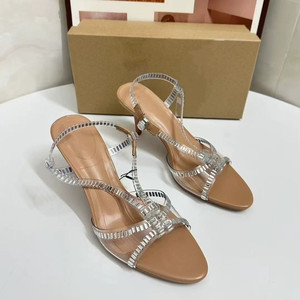 Sandalias de Tacón para Mujer, Estilo Verano, Diseño Abierto, Una Sola Tira con Pedrería, Elegantes y Sensuales, Estilo Fairycore - Product Image 1
