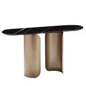 JS G03 Luxo Moderno Corredor Console Mesa De Metal Dourado Pernas 140cm Longa Entrada Decorativa Mesa Alta De Mármore Sofá Superior Back Desk