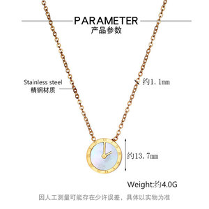 18K PVD Gold Stainless Steel Roman <b>Clock</b> Face Pendant Necklace | <b>Retro</b> Black Enamel & Mother of Pearl | Timeless Elegant Jewelry - Product Image 6