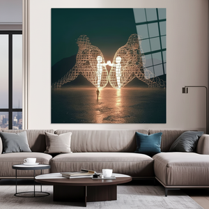 Modern Tempered Glass <b>Wall</b> Art: Burning Man Couple Printed <b>Canvas</b>,TEMPERED GLASS ART - Product Image 3