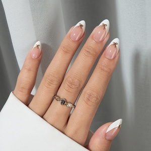 Faux Ongles de Luxe Faits Main de Haute Qualité à Presser, Vente en Gros, Forme Amande Moyenne, en Acrylique et Gel Souple, French Manucure à Presser - Product Image 3