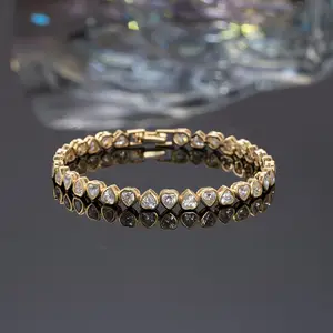 RINNTIN SB165 2024 New Hot Sell Product Heart Shaped Cut CZ Bezel Tennis 925 Sterling Silver Bracelet Wholesale Product