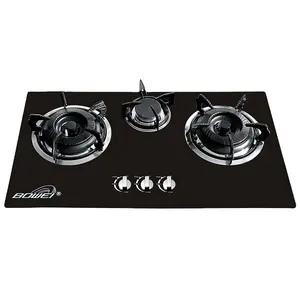 Home Use Cooking Appliances Built In 3 Burner Gas Stove Tempered Glass Table Top Gas Cooker