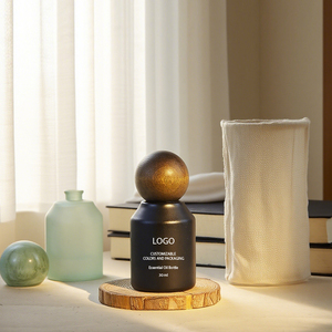 Lusso 30ml 50ml 100ml spalla obliqua bottiglia di profumo di vetro con tappo a sfera in legno argento <span class=keywords><strong>Spray</strong></span> per gli uomini, le donne e la fragranza Unisex - Product Image 1