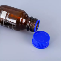 Botol Laboratorium Bulat Bergradasi Kaca Amber Cokelat 500ml 1000ml, Dapat Diautoklaf, Untuk Penyimpanan Reagen/Media, Dengan Tutup Sekrup Biru
